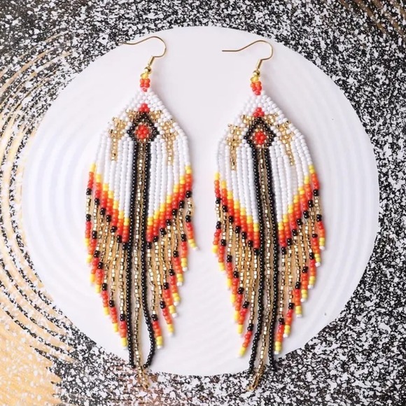 Handmade Jewelry - Handmade Beaded Earrings Boho South Western Tribal Aztec Fringe